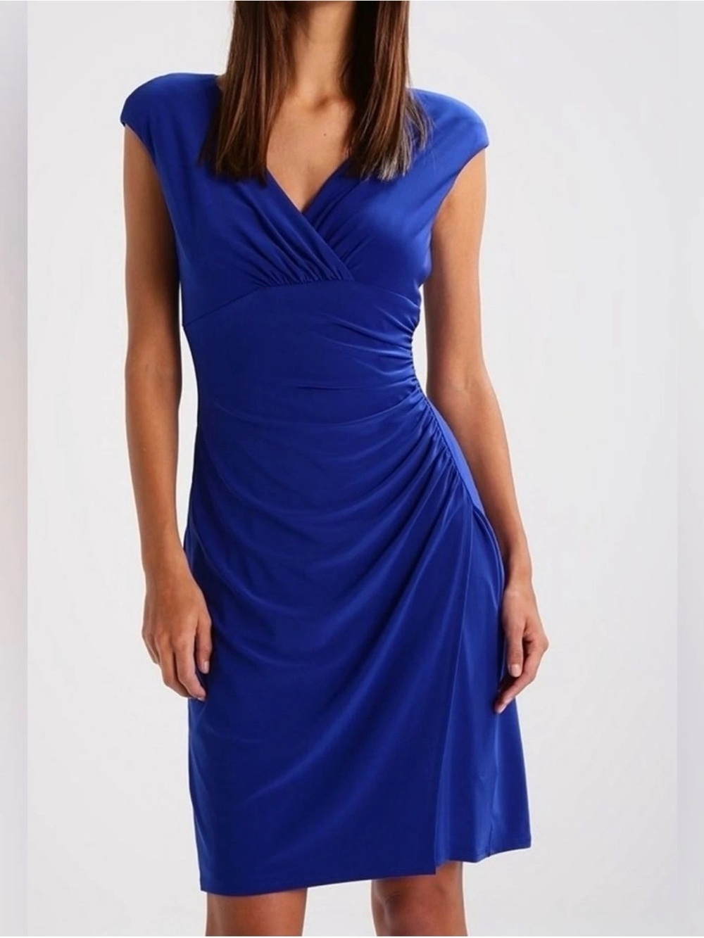 Lauren Ralph Lauren Royal Blue Faux Wrap Ruched Dress Size 8